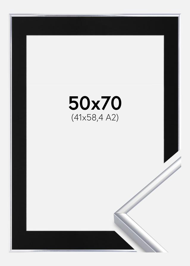 Ramme Aluminium Blank Sølv 50x70 cm - Passepartout Sort 42x59,4 cm (A2)