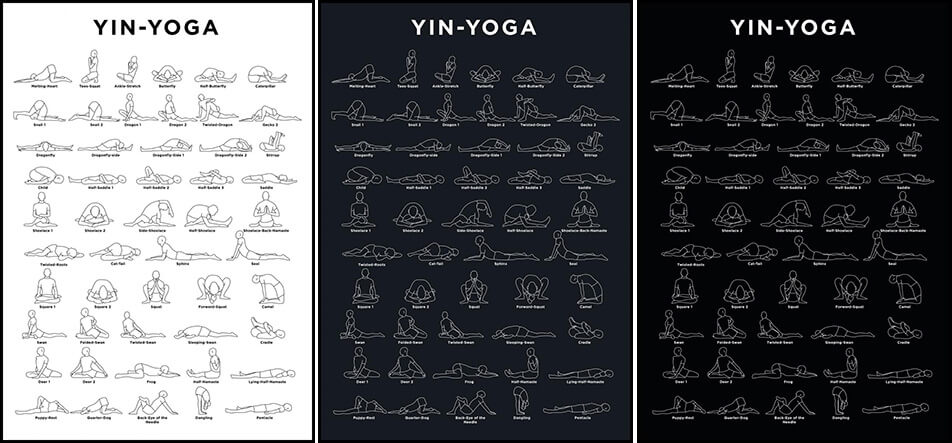 Plakater, som illustrerer yogapositioner